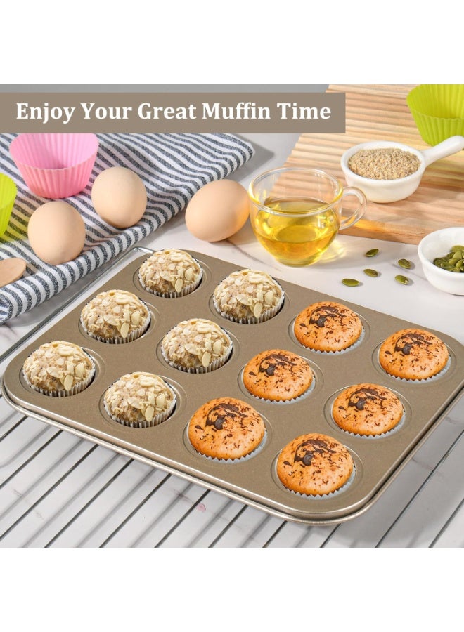 SRLIWHITE 12 Cup Muffin Nonstick Pan, Carbon Steel Baking Tin for Cupcakes, Muffins, and Mini Treats, Easy Clean, Warp-Resistant, Oven-Safe - Image 5